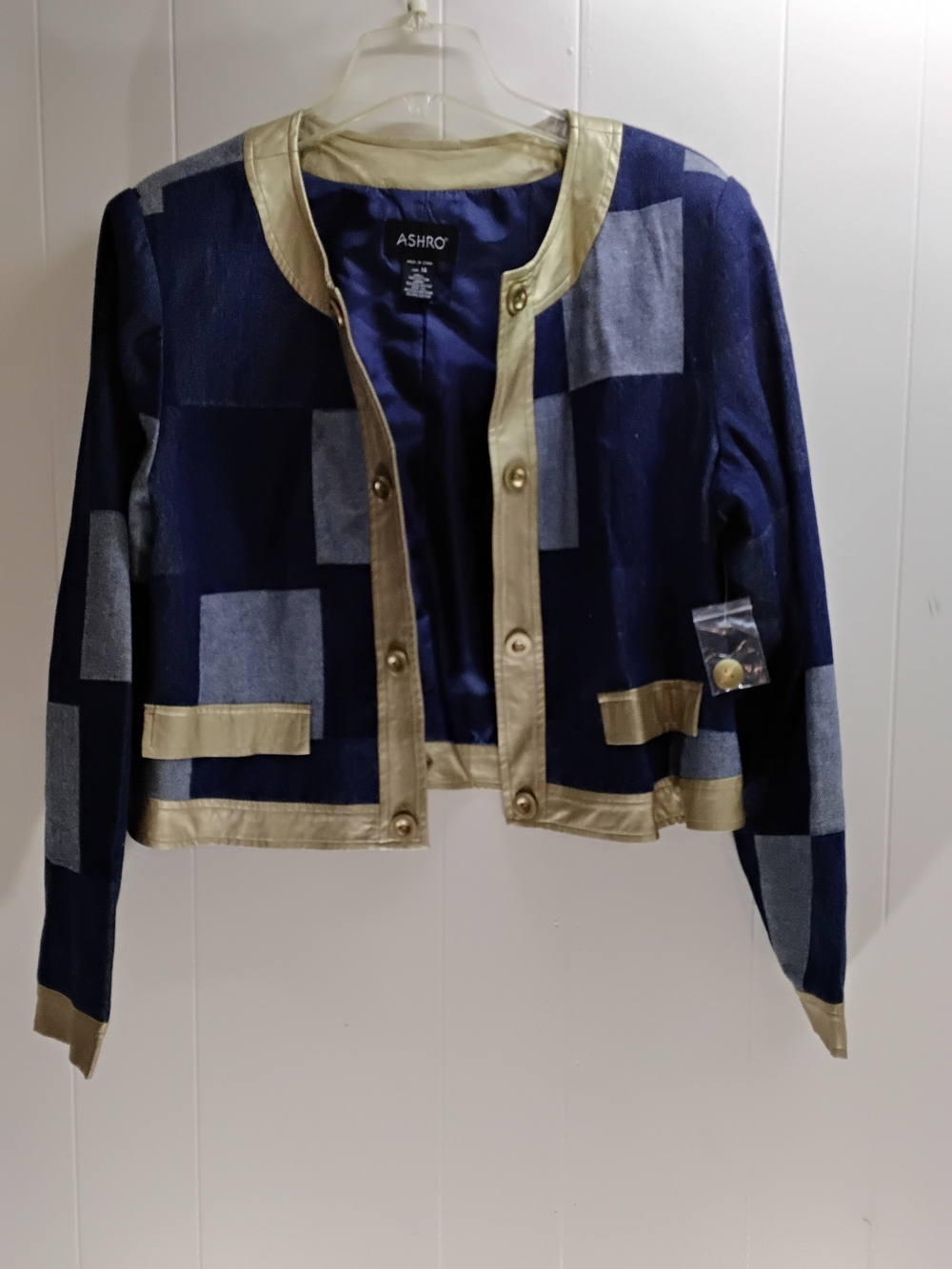 ASHRO Navy Patchwork Jacket with Gold Trim